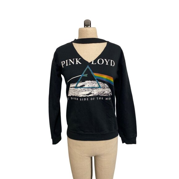 Pink Floyd Womens Cutout Sweatshirt Black The Dark Side Of The Moon Graphic XS - Picture 1 of 4